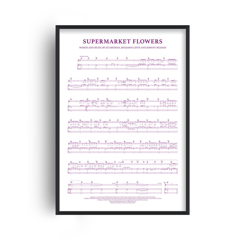 Supermarket Flowers Music Sheet Print Official Licensed Etsy