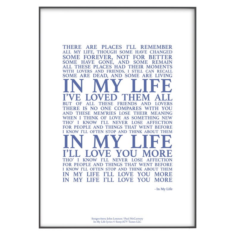 In My Life Song Lyrics Print Official Licensed Print Poster - Etsy UK