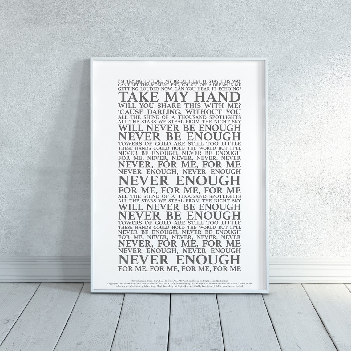 Never Enough The Greatest Showman Song Lyrics Print Official | Etsy