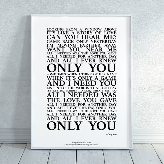 Only You Song Lyrics Print Official Licensed Print Poster Etsy