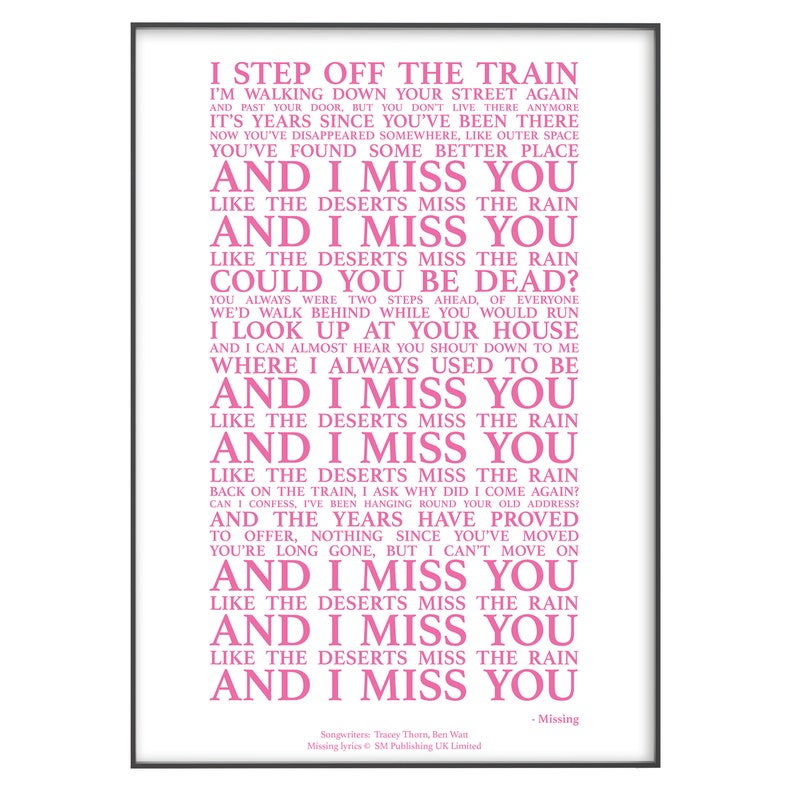 Missing Song Lyrics Print Official Licensed Print Poster - Etsy
