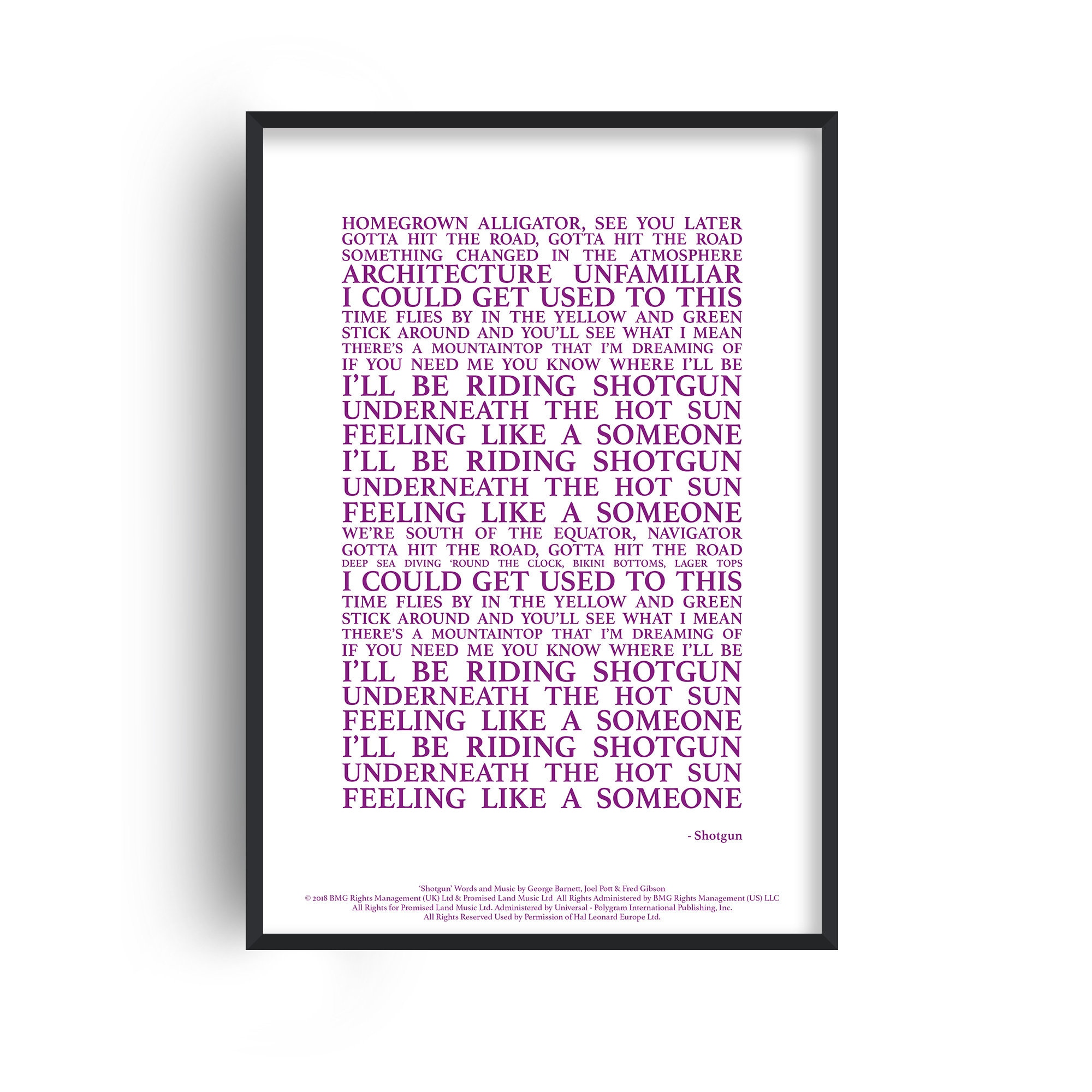 Shotgun Song Lyrics Print Official Licensed Print Poster - Etsy Denmark