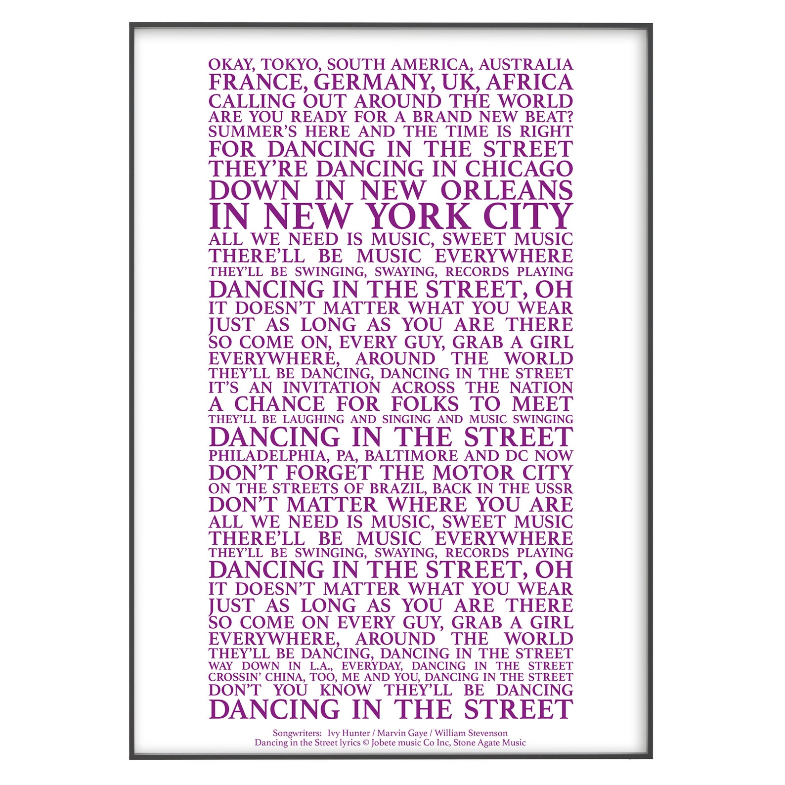 Dancing in the Street Song Lyrics Print Official Licensed Etsy UK