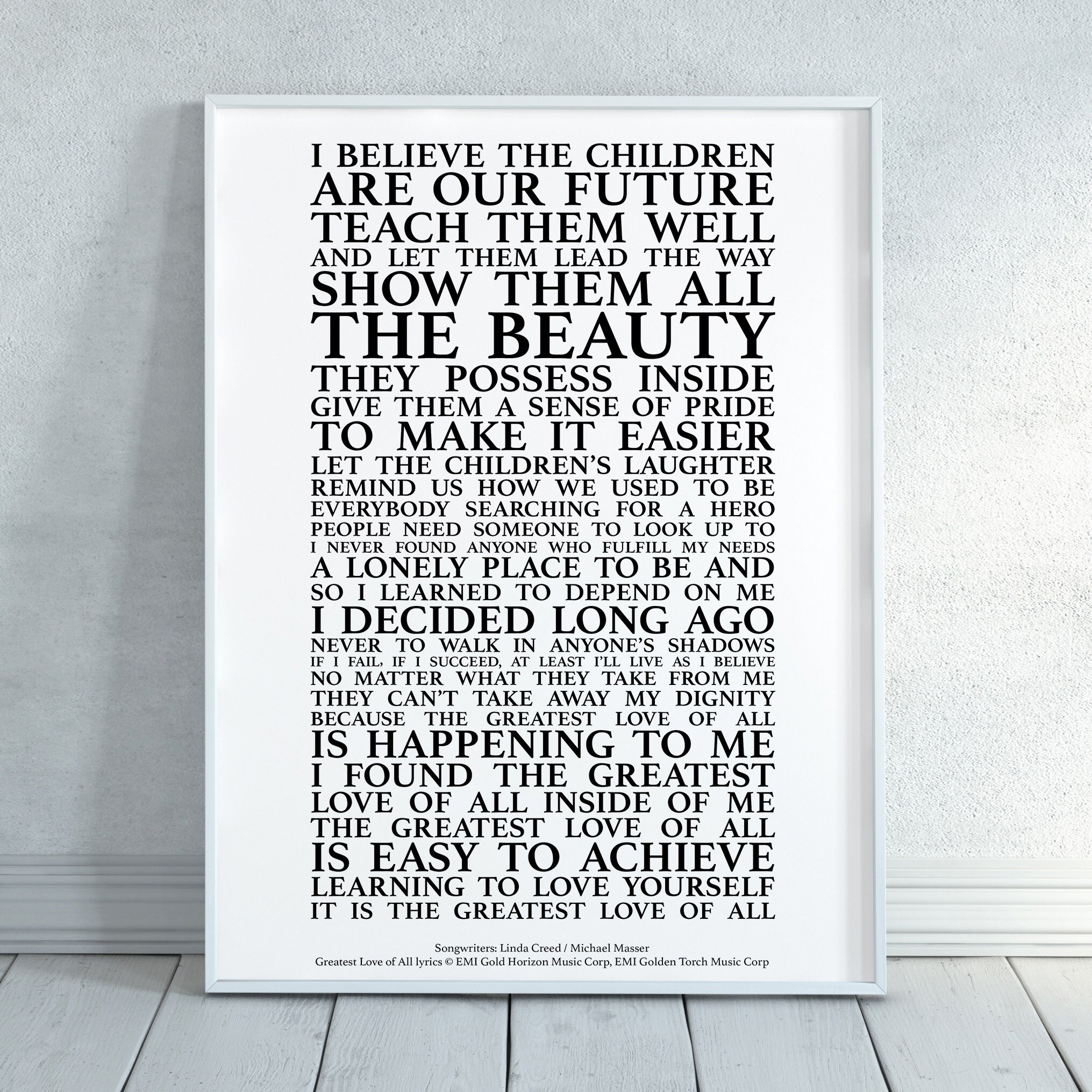 Greatest Love Of All Song Lyrics Print Official Licensed Etsy UK