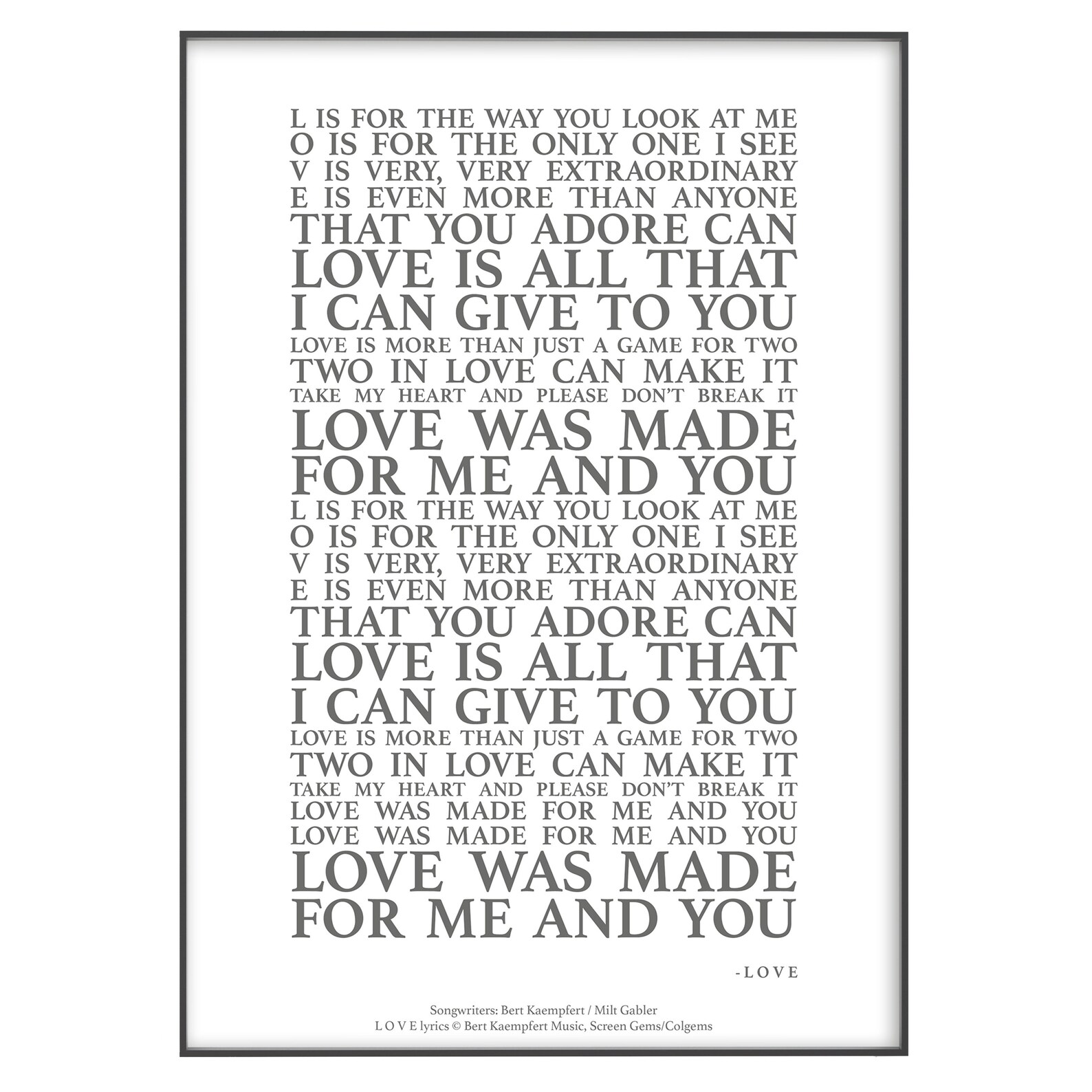 LOVE Song Lyrics Print Official Licensed Print Poster Etsy