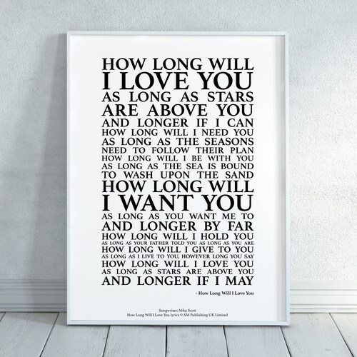 How Long Will I Love You Song Lyrics Print Official Licensed Etsy