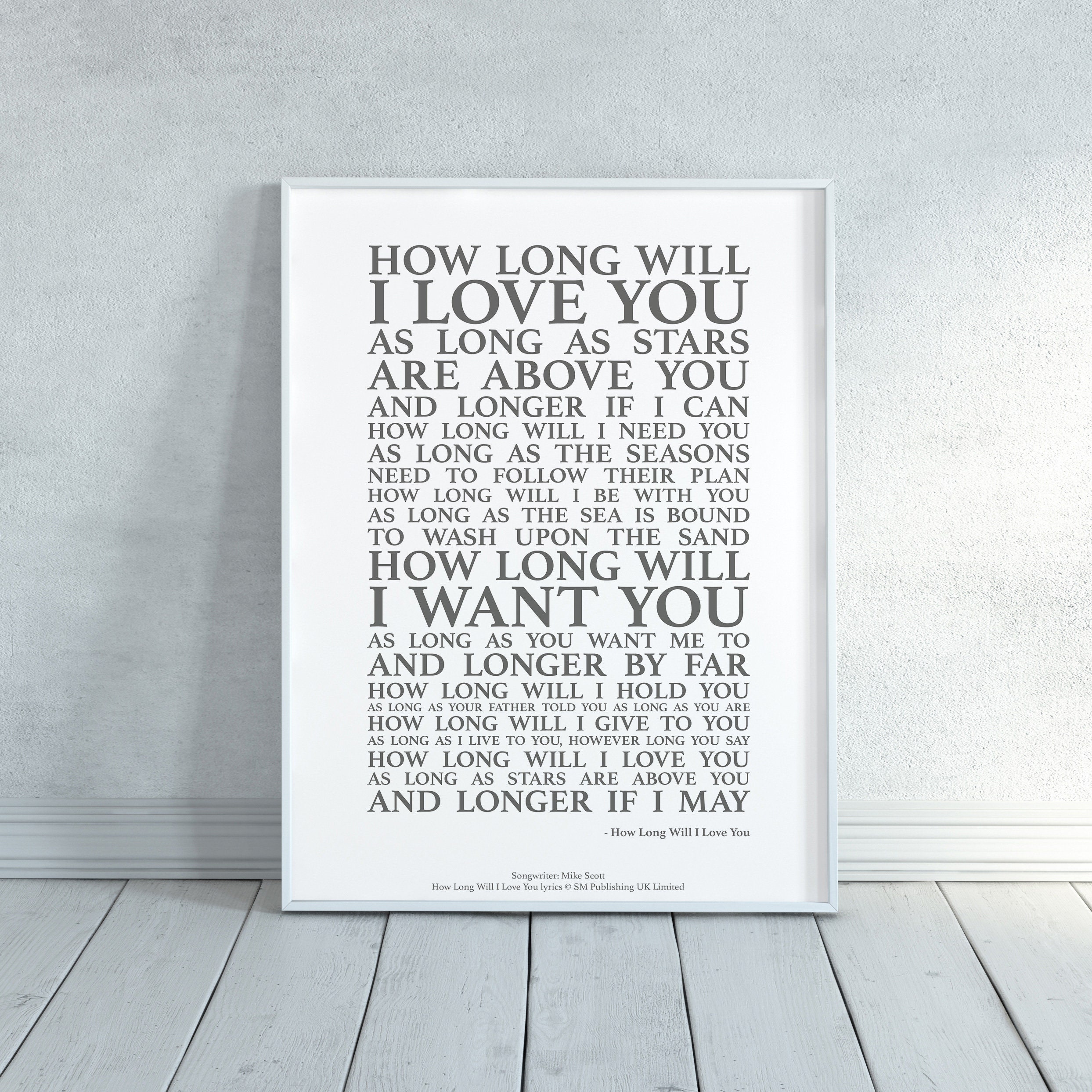 How Long Will I Love You Song Lyrics Print Official Licensed Etsy UK