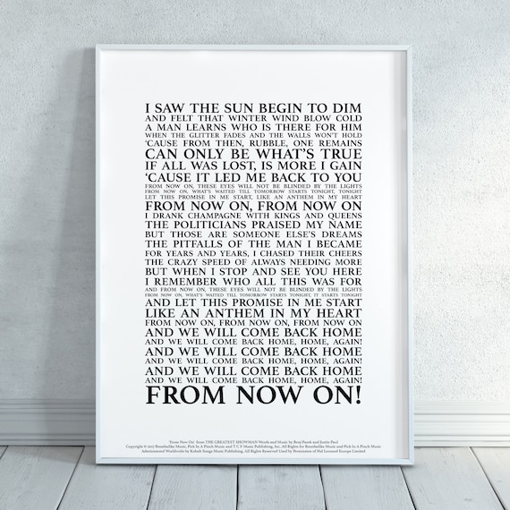 From Now on the Greatest Showman Song Lyrics Print Official Etsy