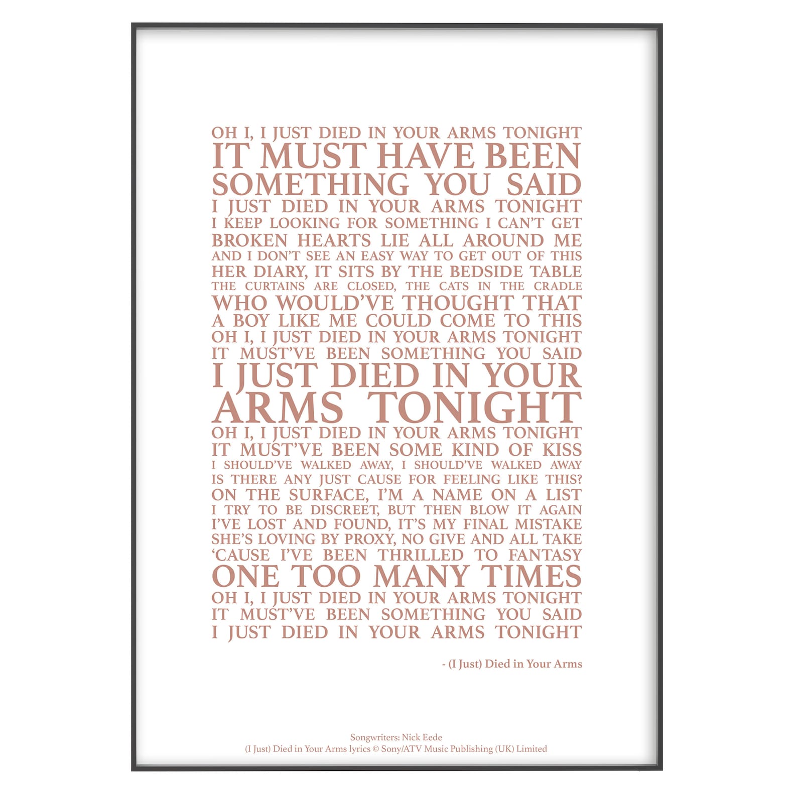 Died in Your Arms Tonight Song Lyrics Print Official Licensed Etsy