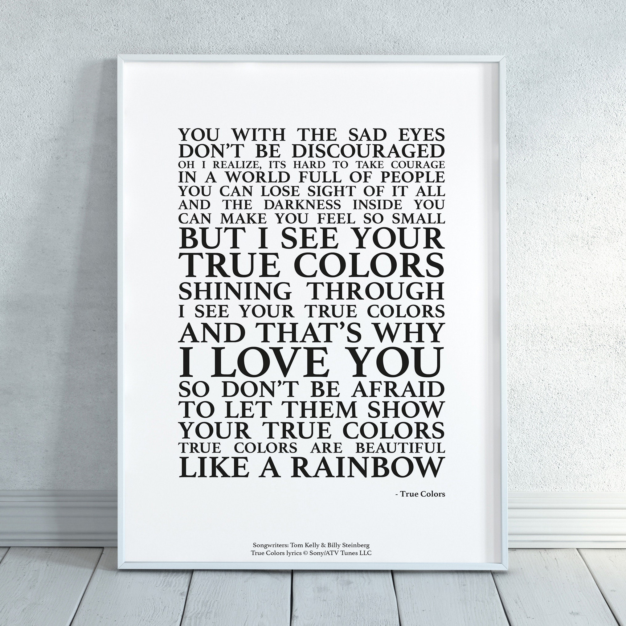 True Colours Cyndi Lauper Music Lyrics Wall Art Sticker inspirational quote