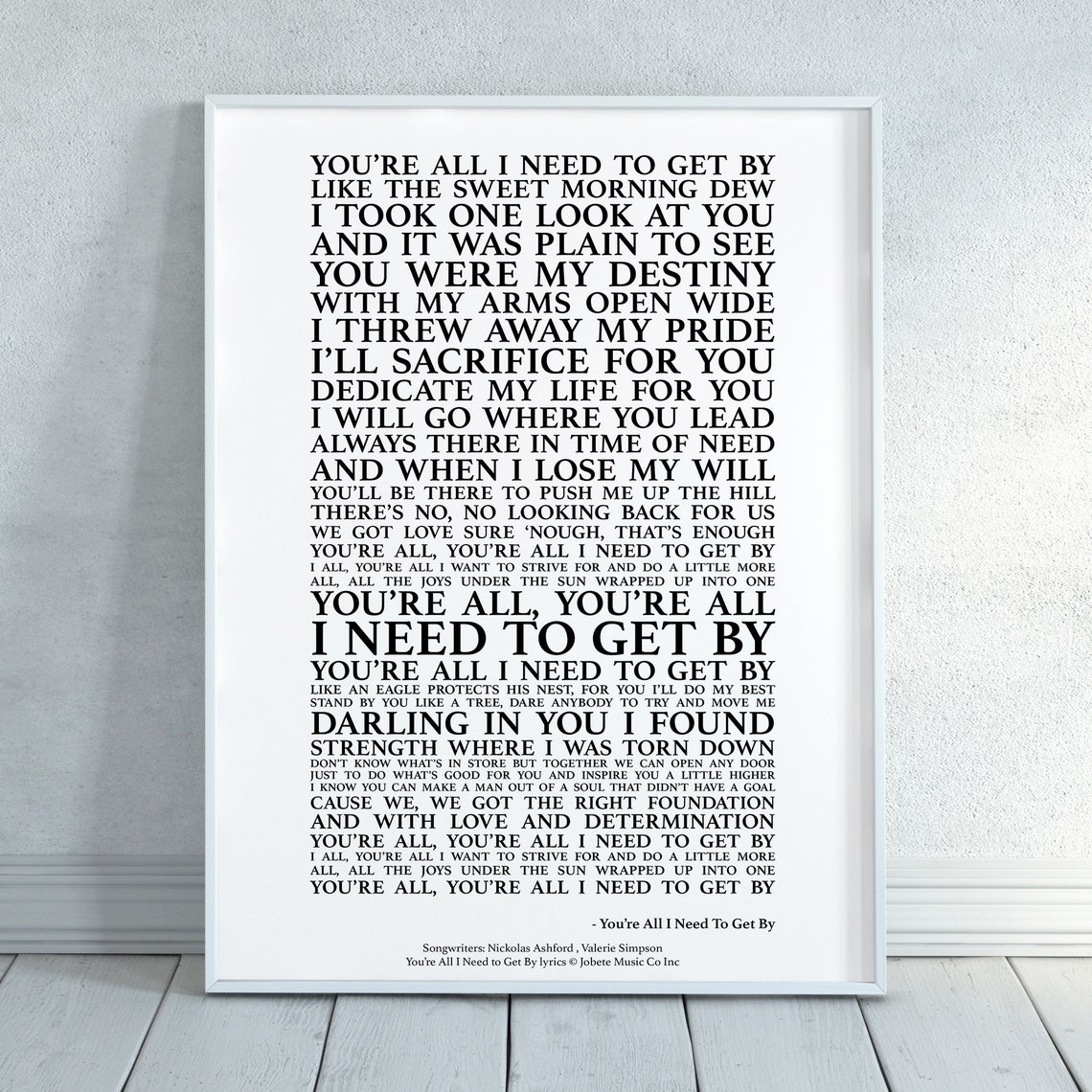 You re all i need to get by song lyrics print official etsy