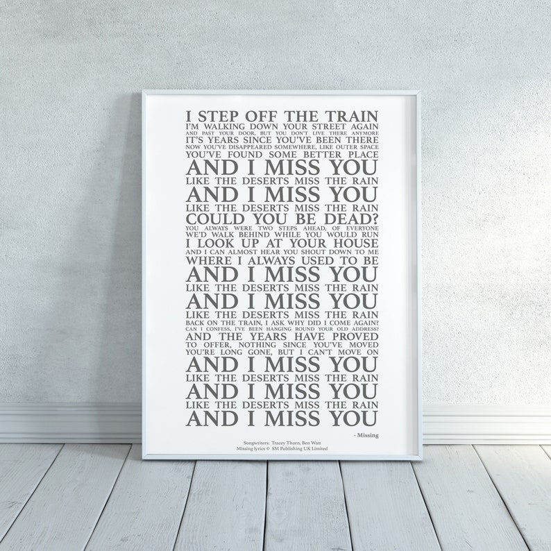 Missing Song Lyrics Print Official Licensed Print Poster - Etsy