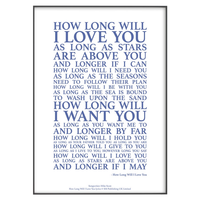 How Long Will I Love You Song Lyrics Print Official Licensed Etsy UK