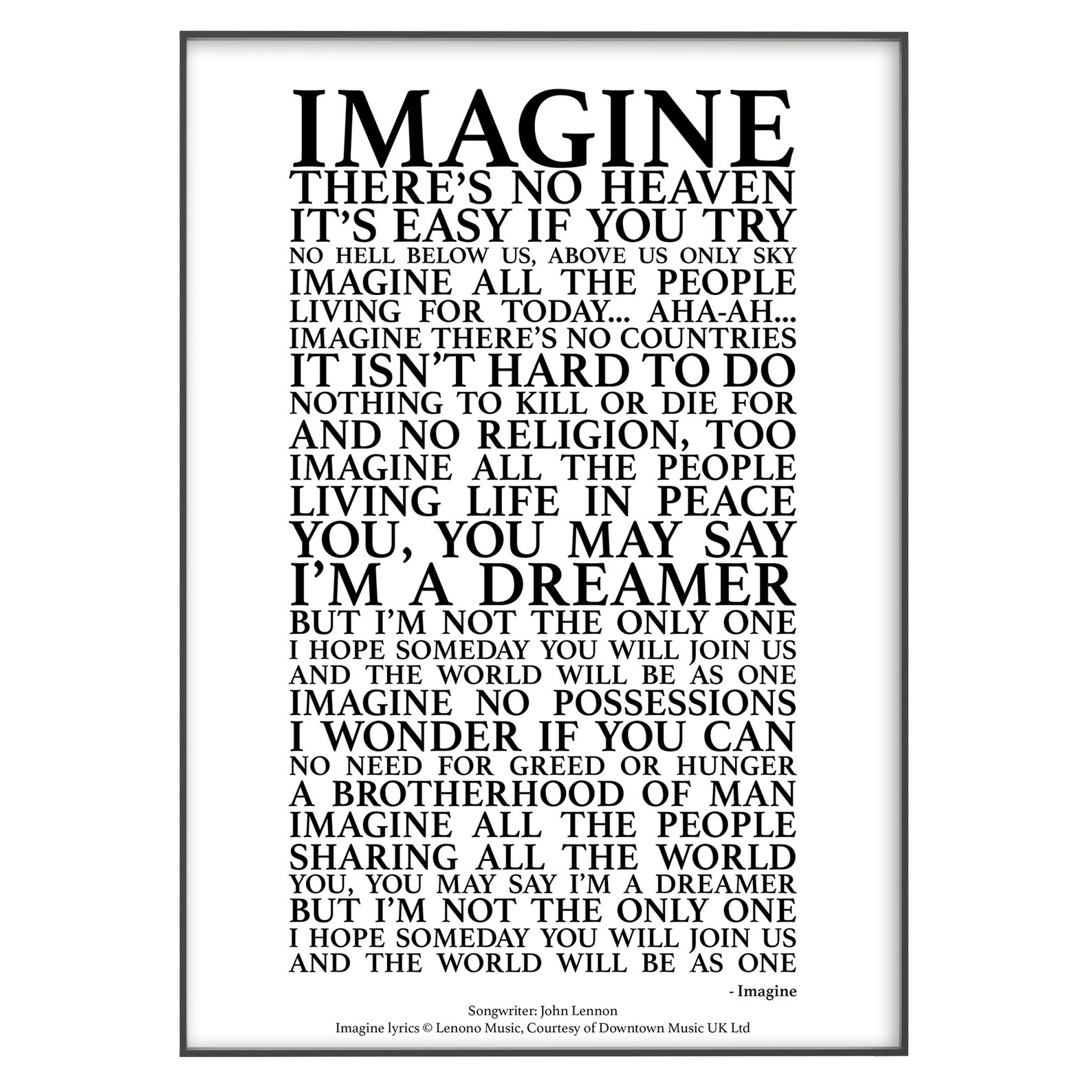 Imagine Song Lyrics Print Official Licensed Print Poster | Etsy