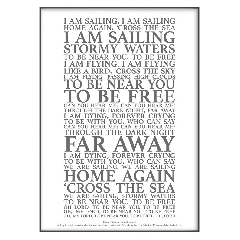 Sailing Song Lyrics Print Official Licensed Print Poster Etsy