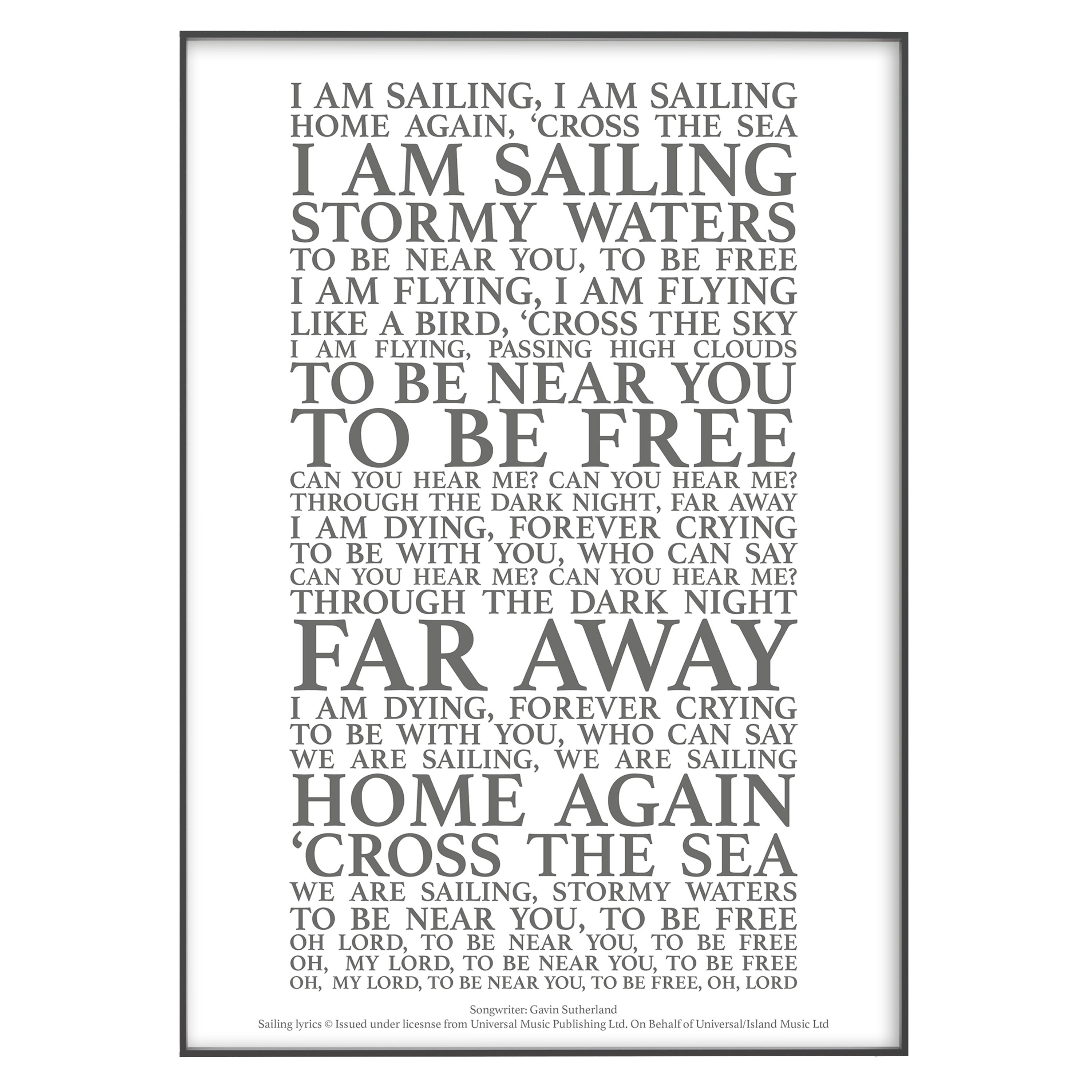 Sailing Song Lyrics Print Official Licensed Print Poster Etsy