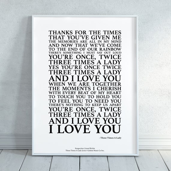 Three Times A Lady Song Lyrics Print Official Licensed Print Etsy