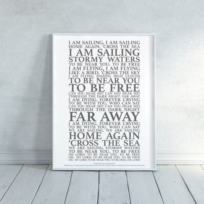 Sailing Song Lyrics Print Official Licensed Print Poster Etsy
