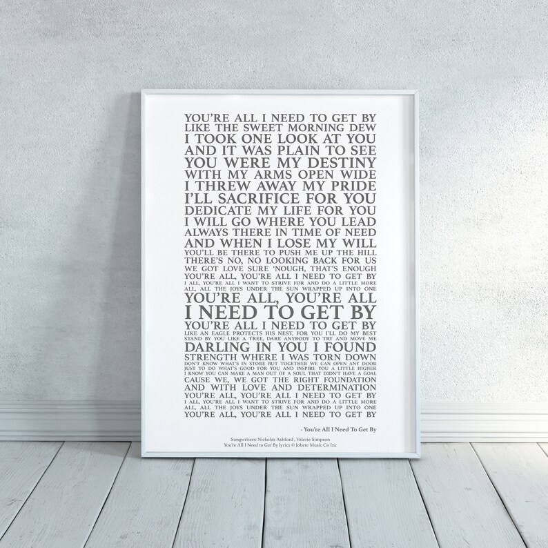 You're All I Need to Get by Song Lyrics Print Official Etsy UK