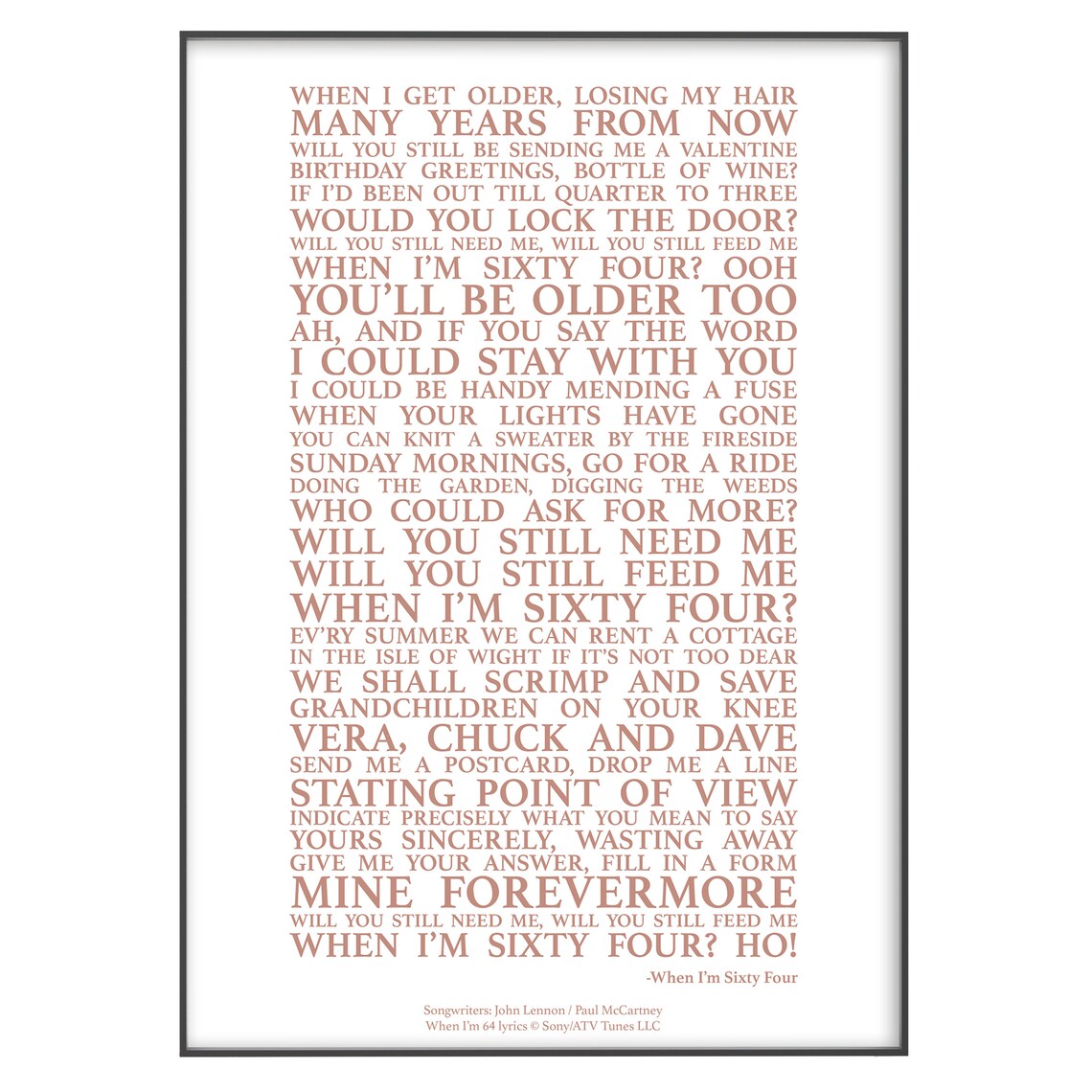 When I'm 64 Song Lyrics Print Official Licensed Print - Etsy UK