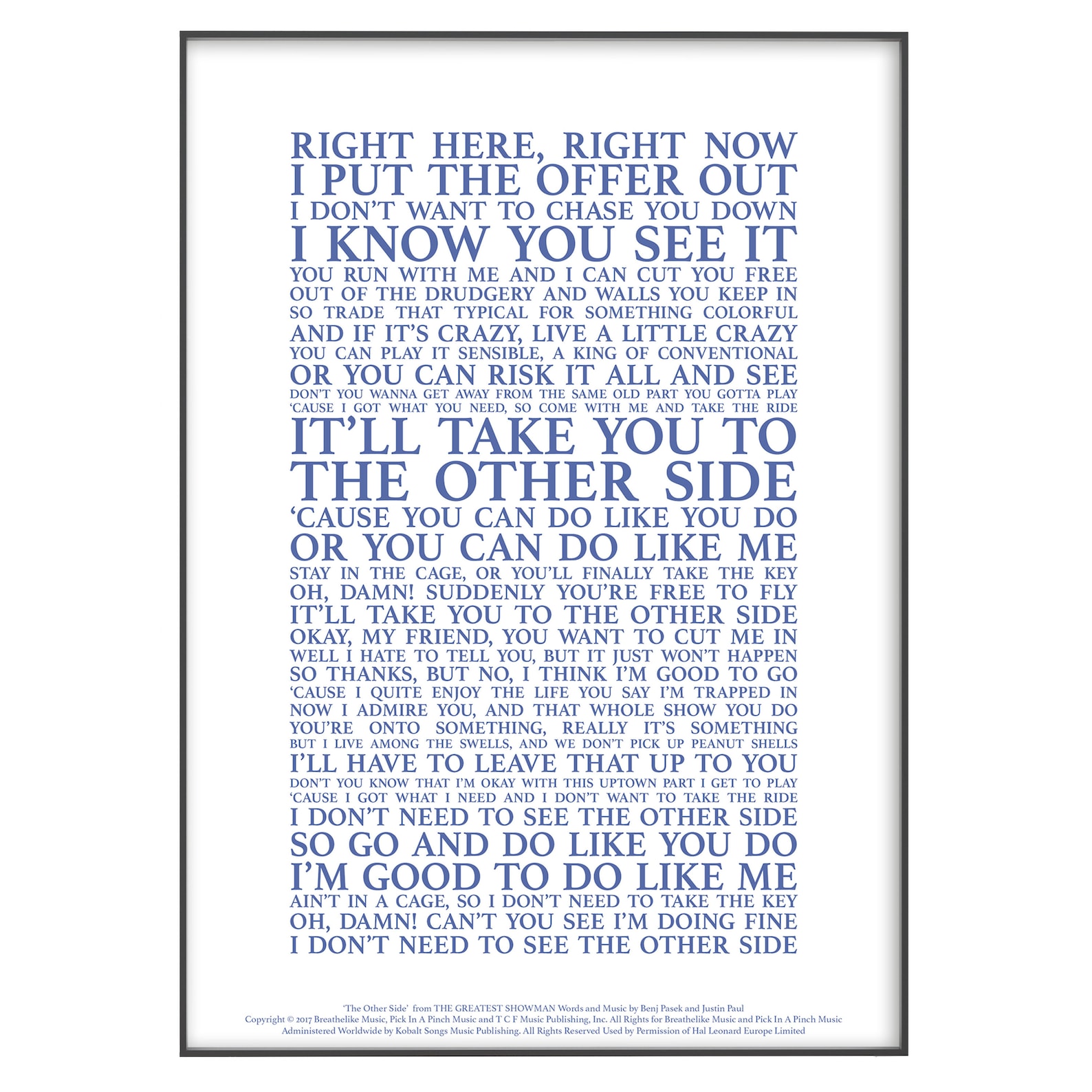 The Other Side The Greatest Showman Lyrics The Other Side the Greatest Showman Song Lyrics Print - Etsy
