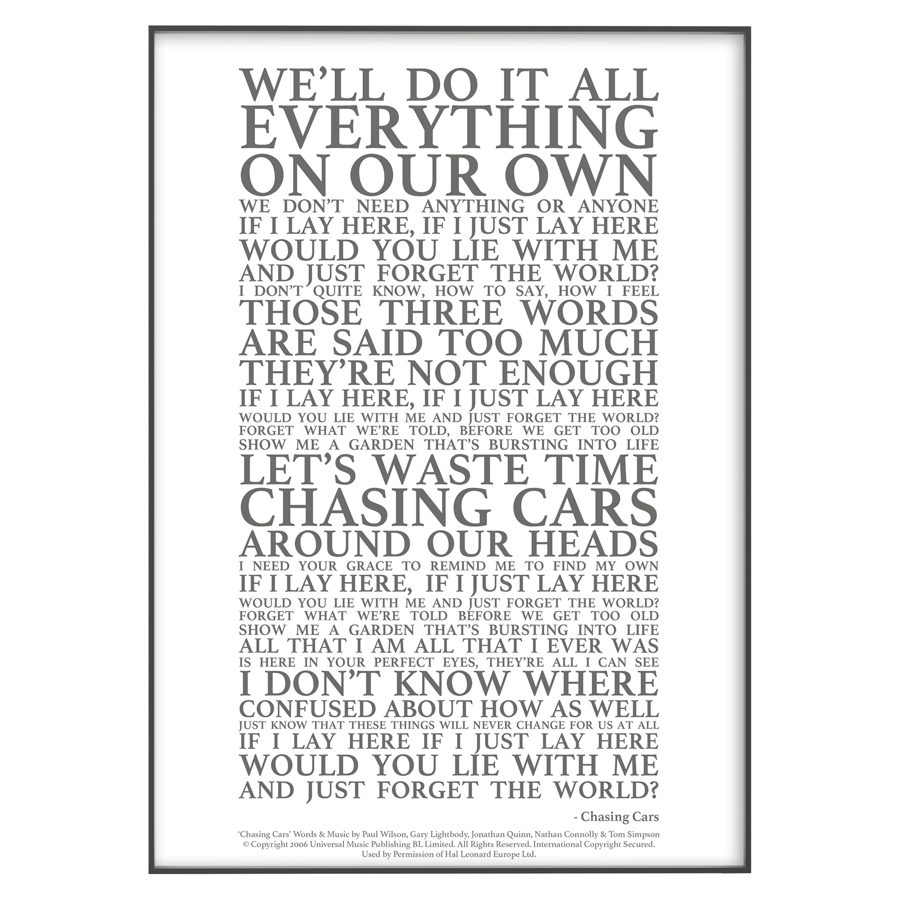 Chasing Cars Song Lyrics Print Official Licensed Print - Etsy Hong Kong