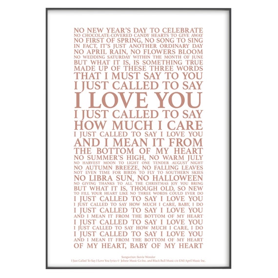 I Just Called to Say I Love You Song Lyrics Print Official