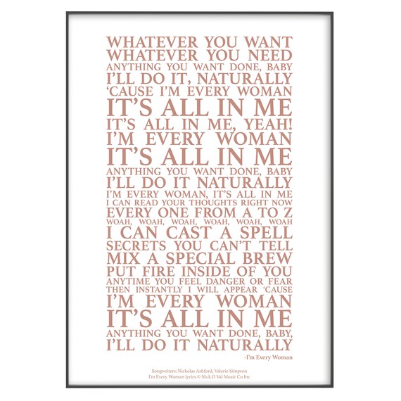 I'm Every Woman Song Lyrics Print Official Licensed 