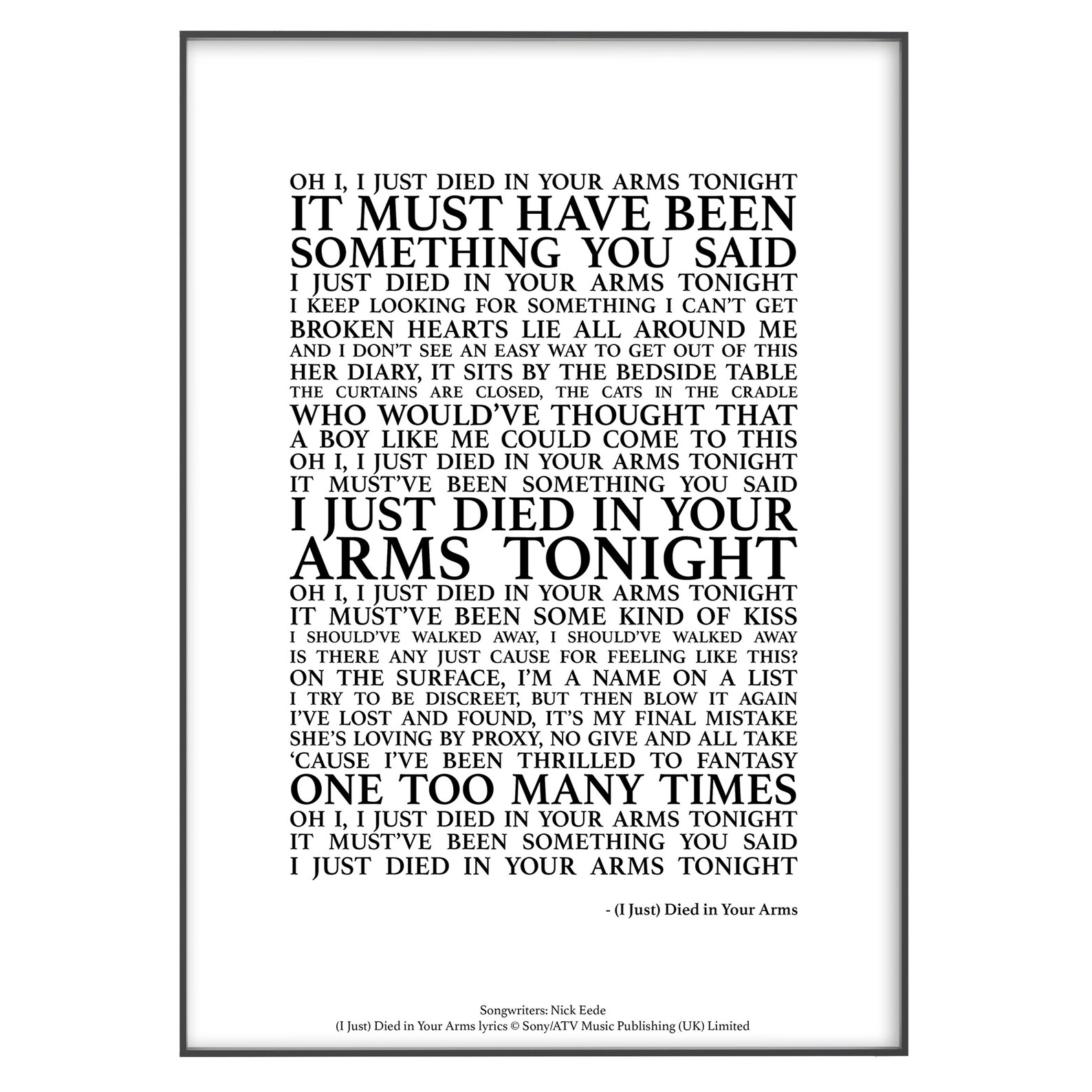 Died in Your Arms Tonight Song Lyrics Print Official Licensed Etsy
