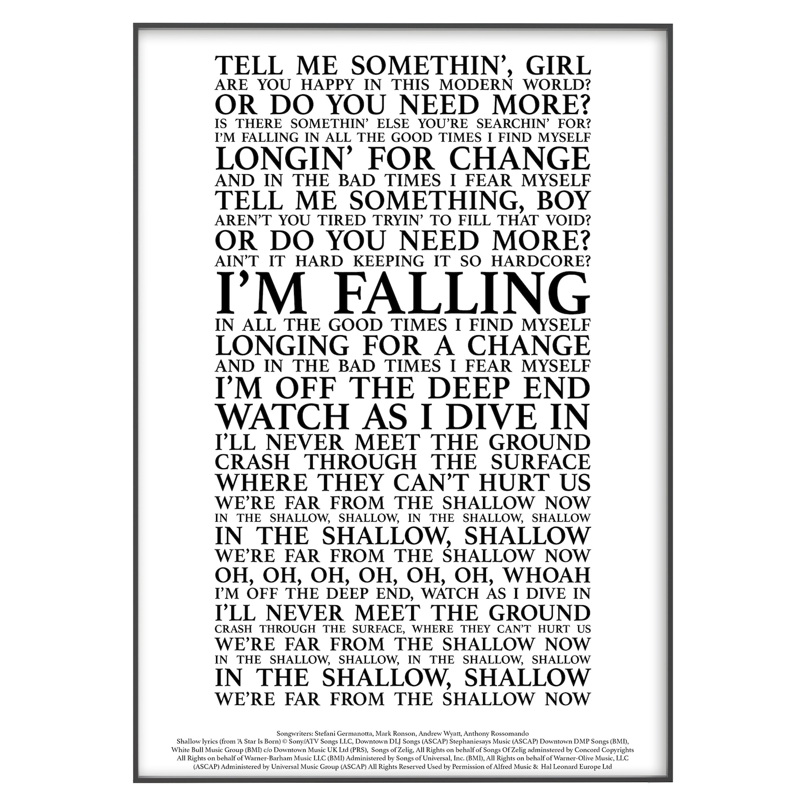 Shallow Song Lyrics Print Official Licensed Print Poster Etsy