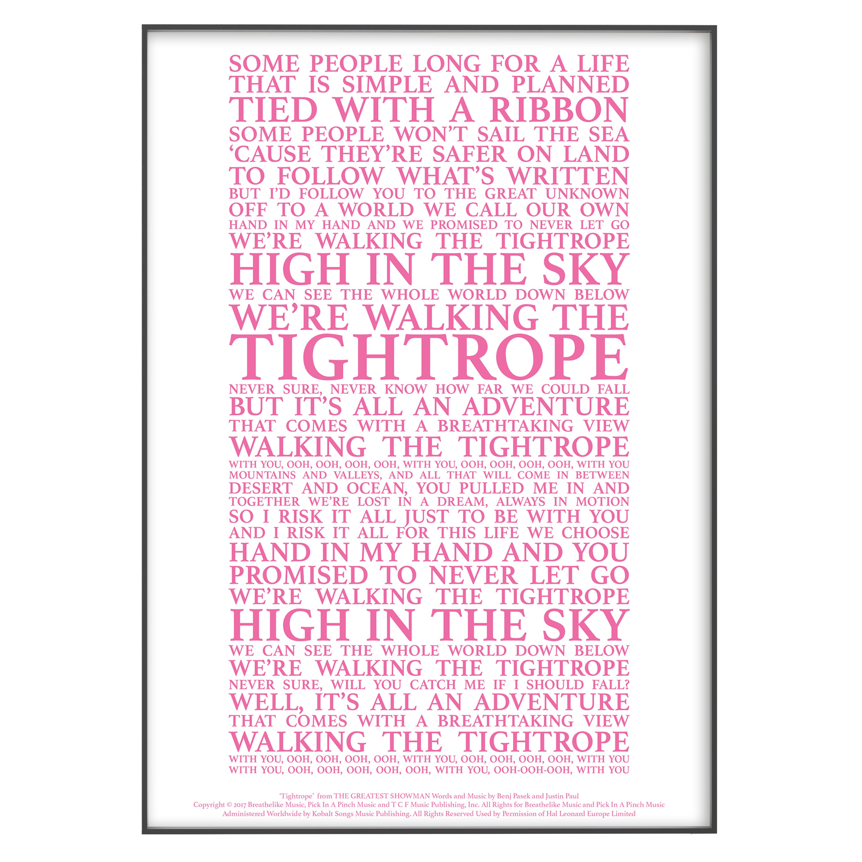 Tightrope the Greatest Showman Song Lyrics Print Official -  Denmark