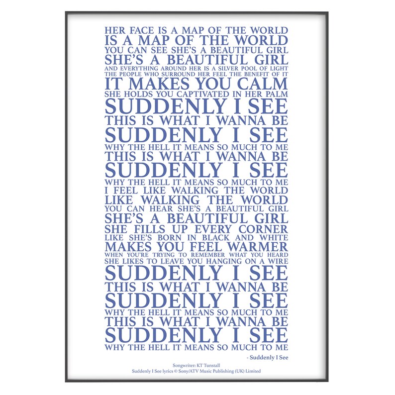 Suddenly I See Song Lyrics Print Official Licensed Print - Etsy UK
