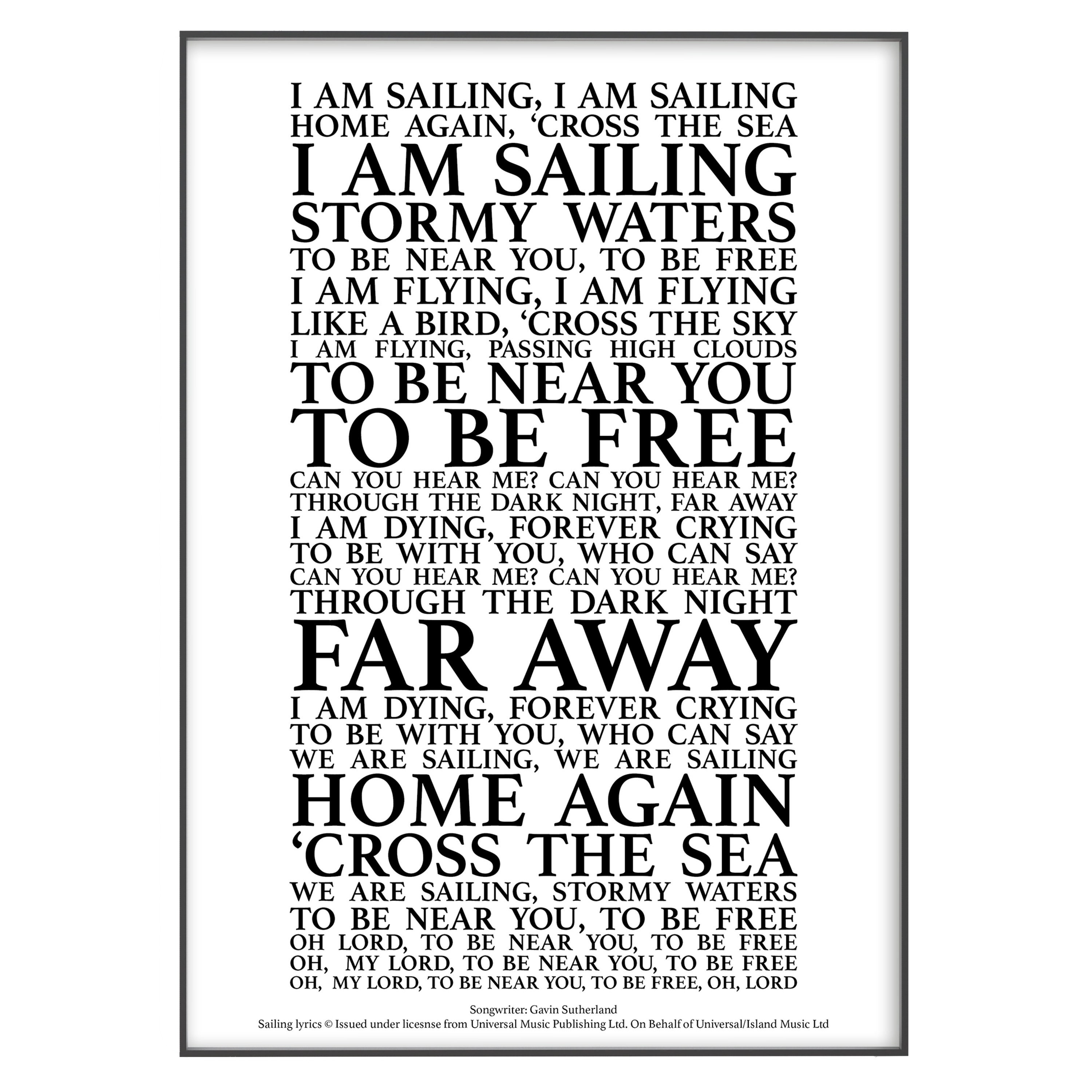 Sailing Song Lyrics Print Official Licensed Print Poster Etsy
