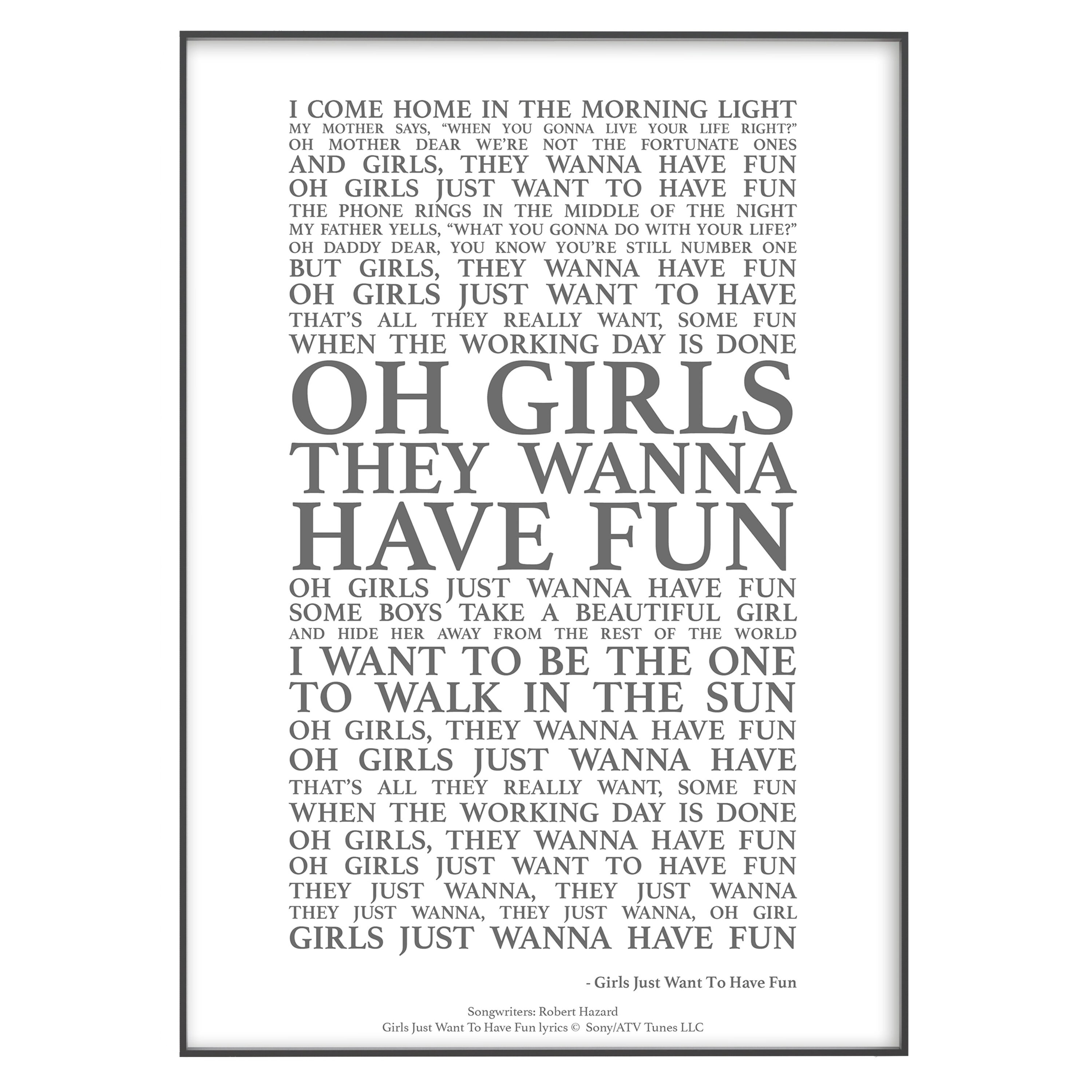 Girls Just Want to Have Fun Song Lyrics Print Official Etsy
