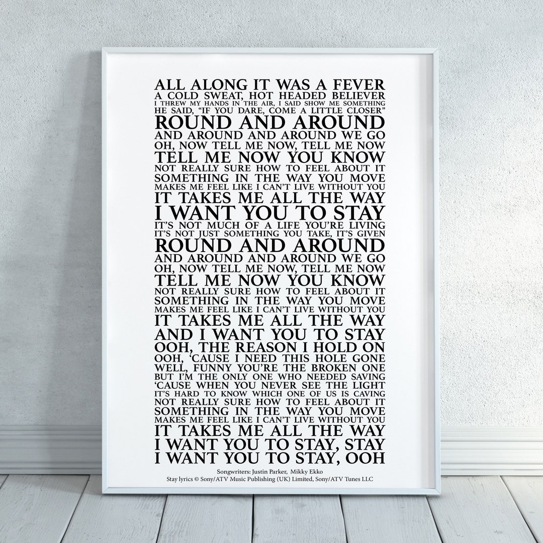 Stay Song Lyrics Print Official Licensed Print Poster - Etsy