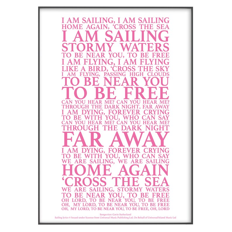 Sailing Song Lyrics Print Official Licensed Print Poster Etsy
