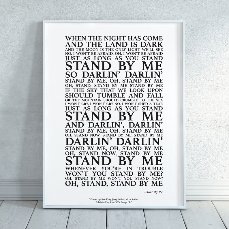 Stand by Me Song Lyrics Print Official Licensed Print Poster Etsy UK
