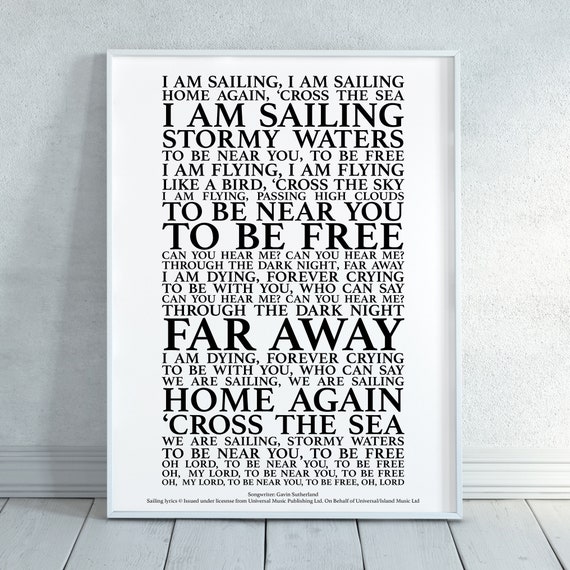 Sailing Song Lyrics Print Official Licensed Print Poster Etsy Australia