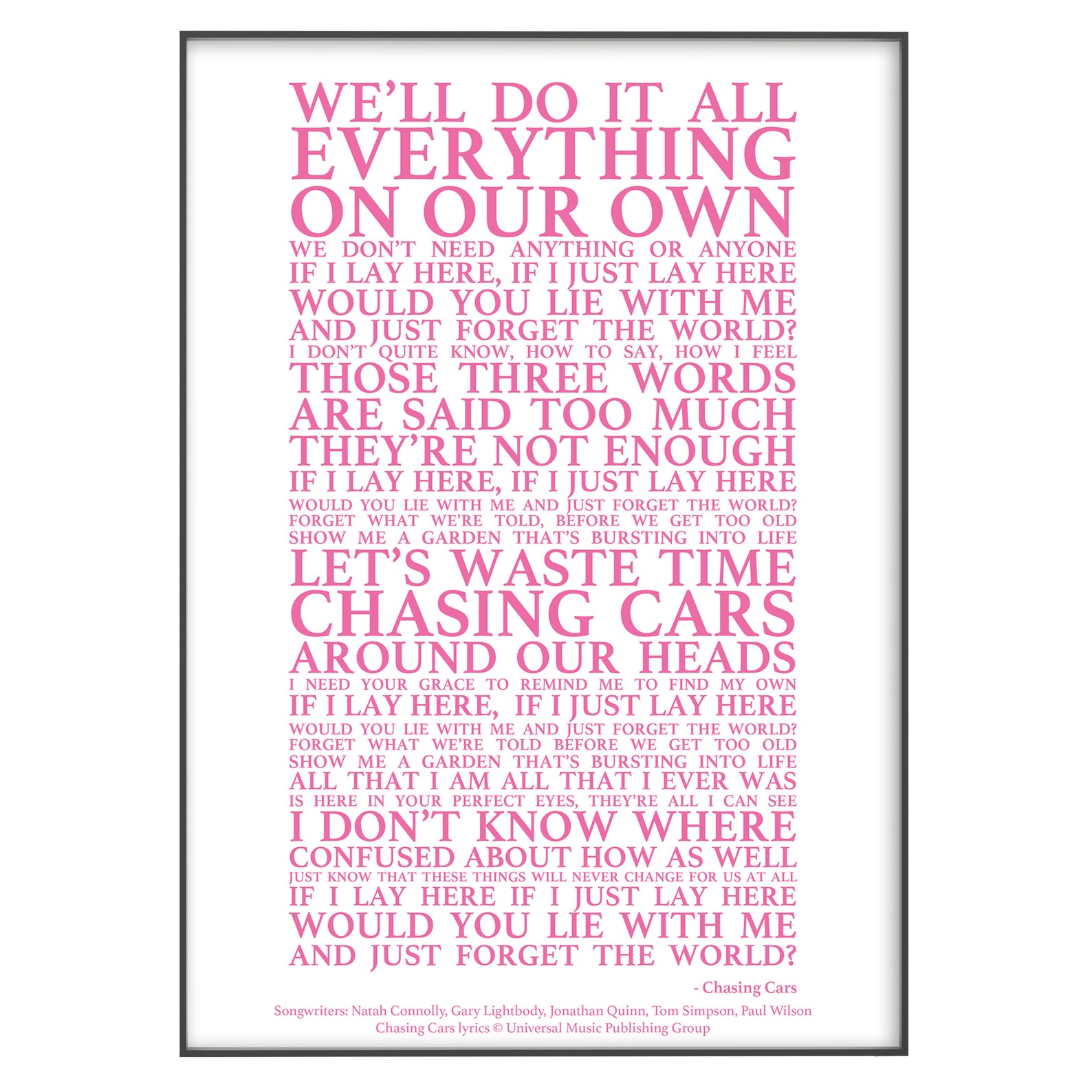 Chasing Cars Song Lyrics Print Official Licensed Print | Etsy