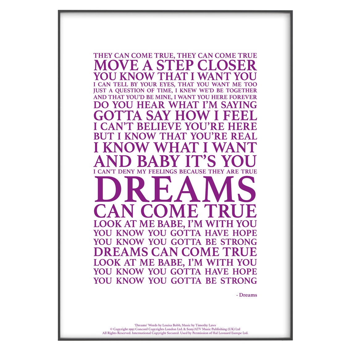 Dreams Gabrielle Song Lyrics Print Official Licensed Print | Etsy