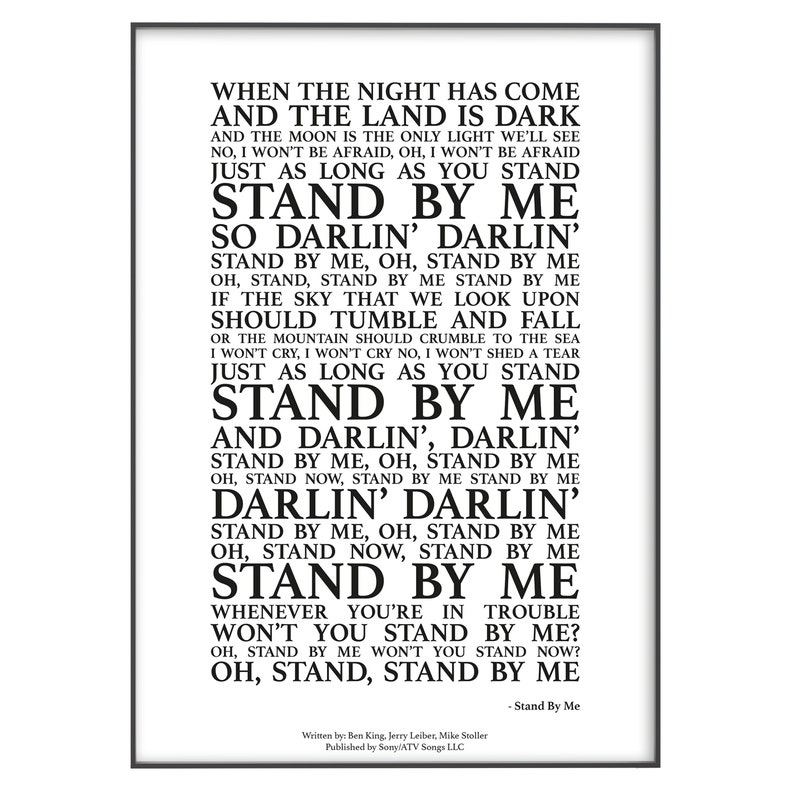 Stand by Me Song Lyrics Print Official Licensed Print Poster Etsy UK