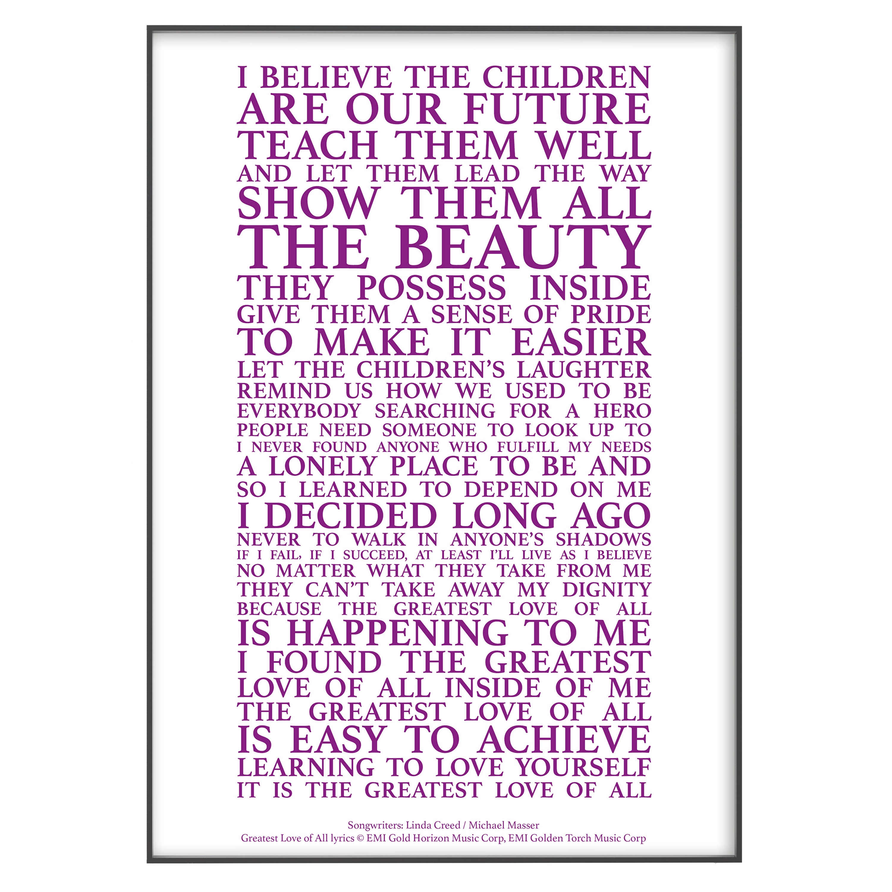 Greatest Love of All Song Lyrics Print Official Licensed 