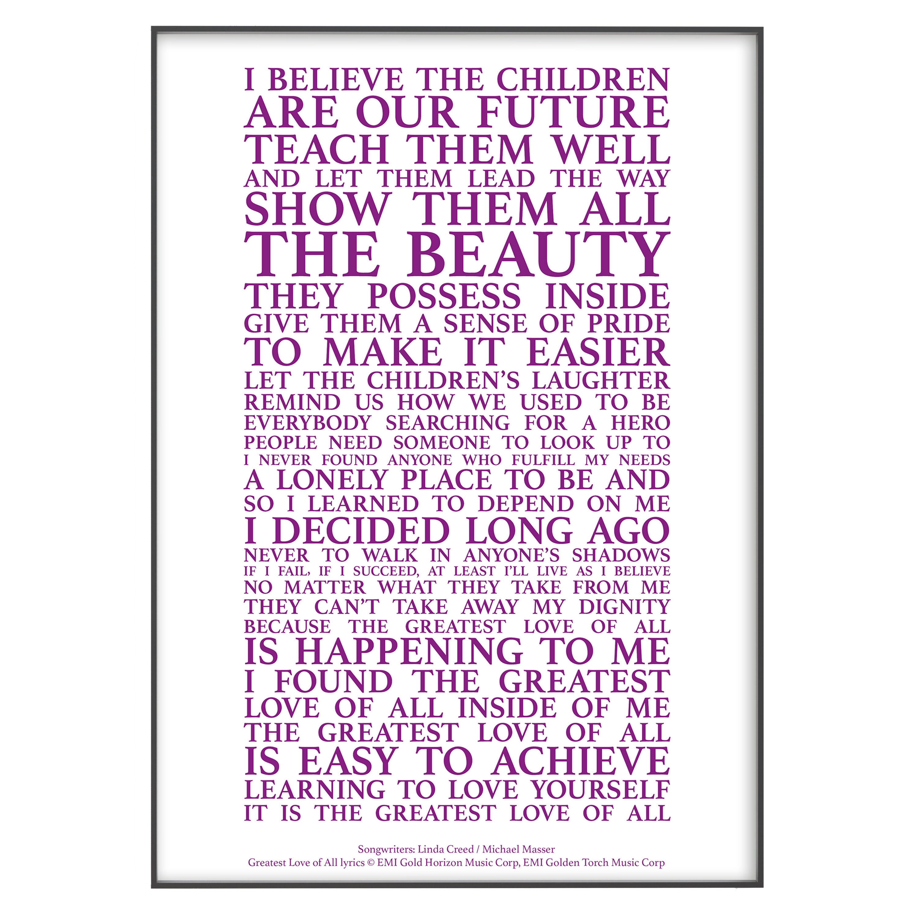 Greatest Love of All Song Lyrics Print –