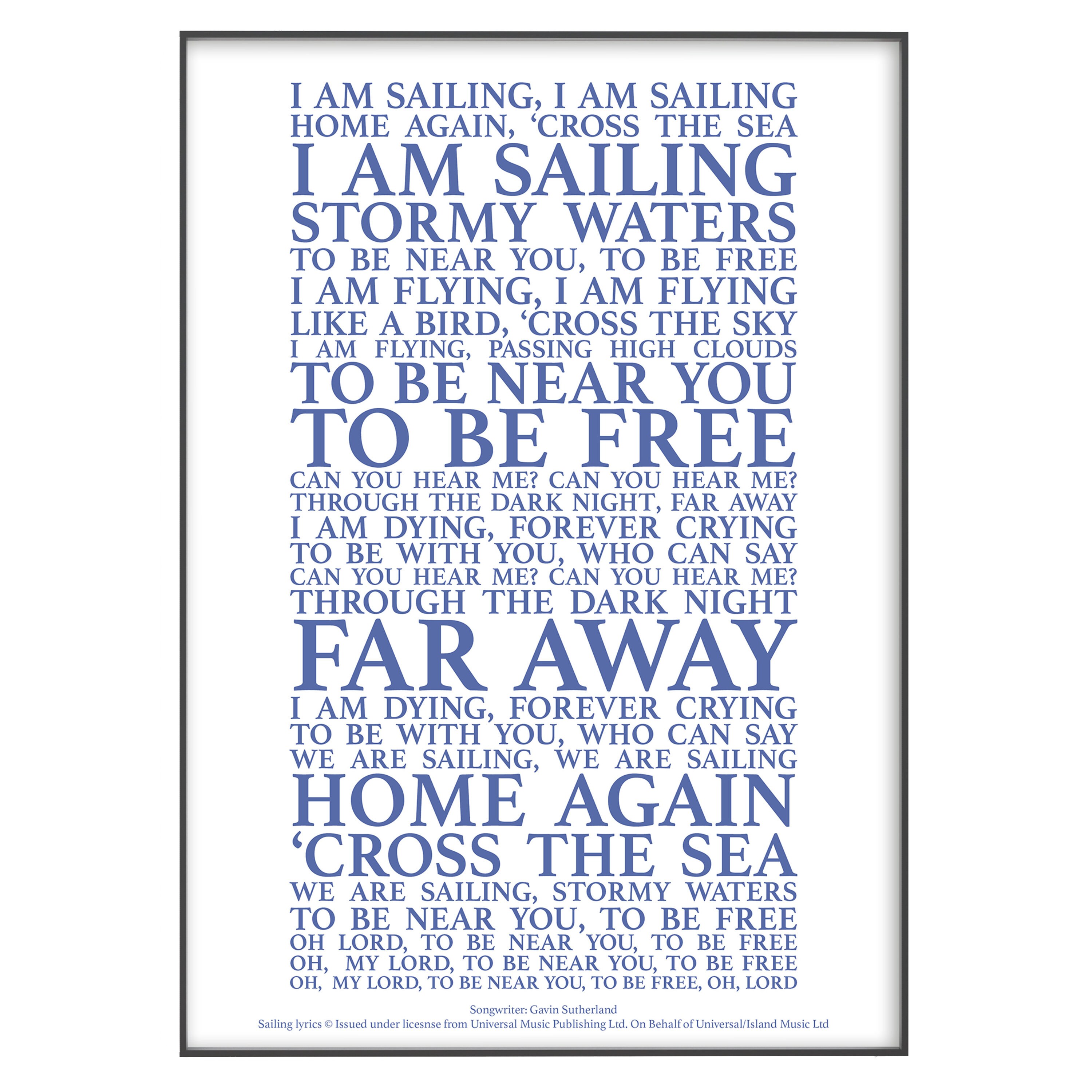 Sailing Song Lyrics Print Official Licensed Print Poster Etsy