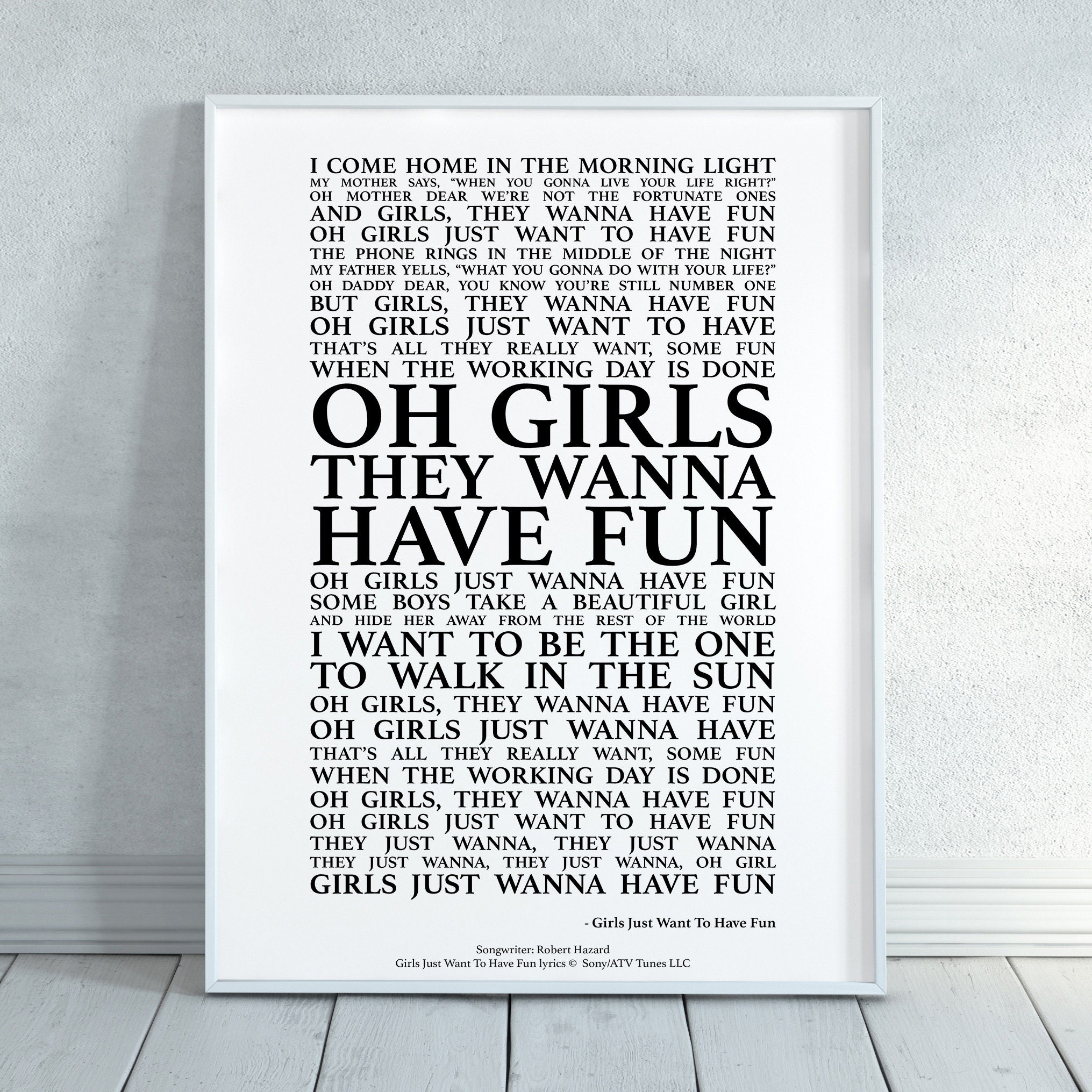 Girls Just Want to Have Fun Song Lyrics Print Official Etsy