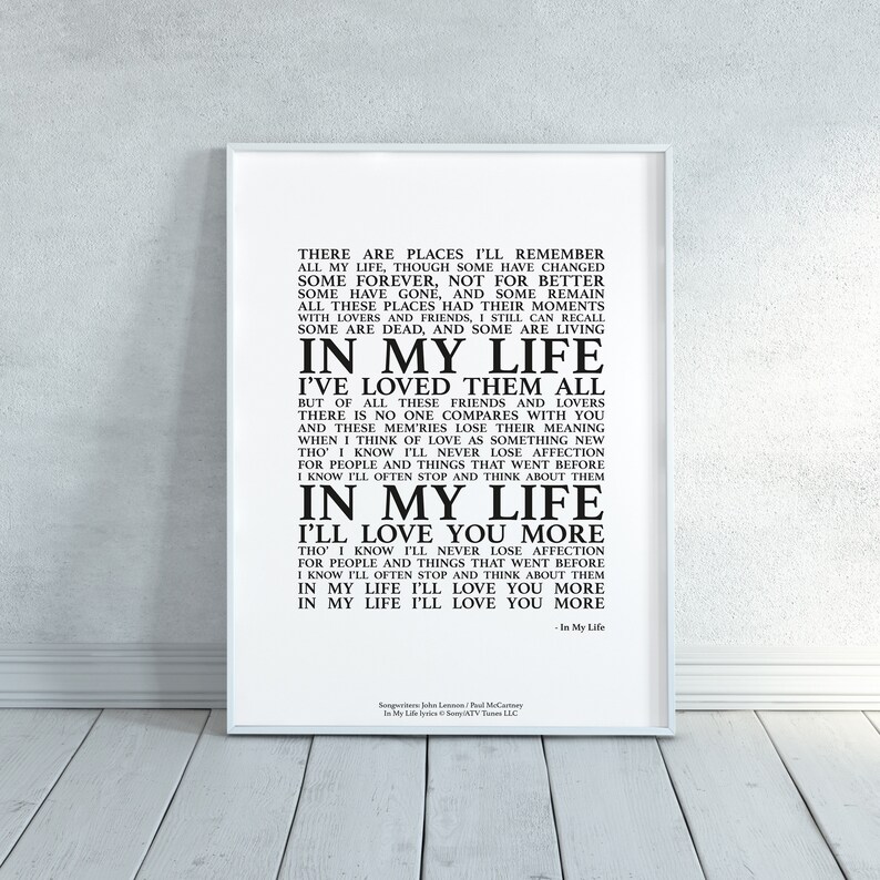 In My Life Song Lyrics Print Official Licensed Print Poster | Etsy UK