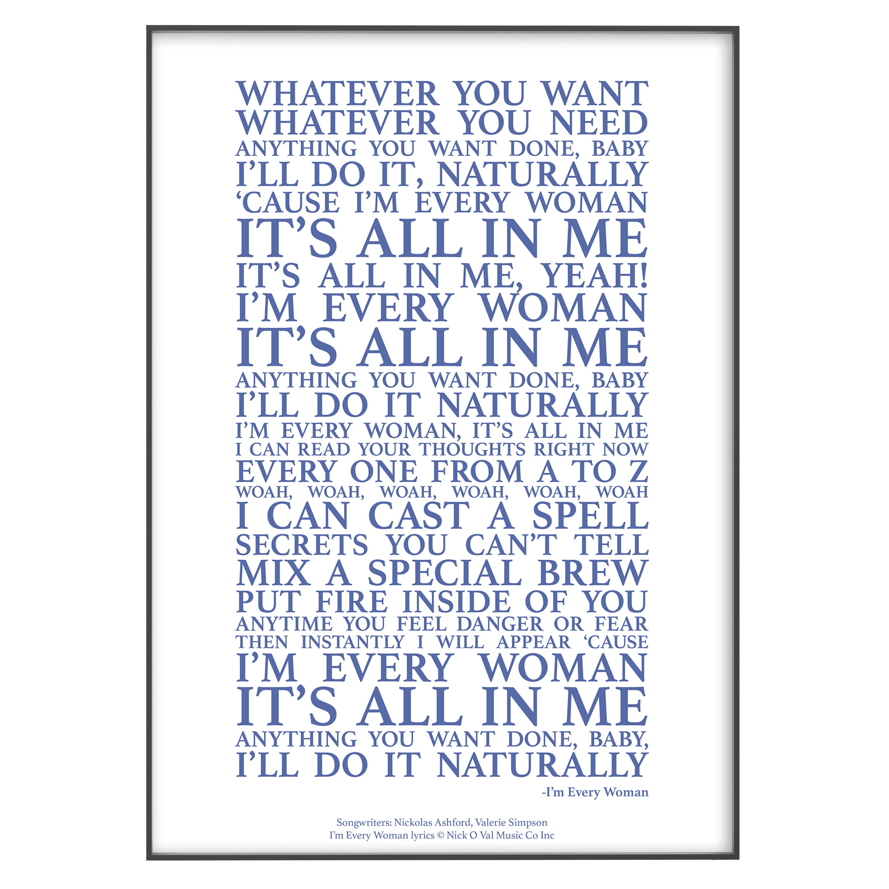 I'm Every Woman - Song Lyrics Print –