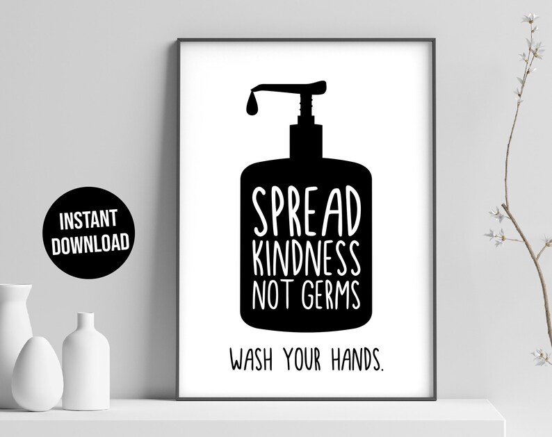 Wash Your Hands Poster Spread Kindness Not Germs Printable Etsy