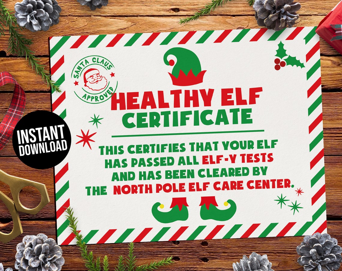 Healthy Elf Certificate Elf On The Shelf Certificate Elf On | Etsy