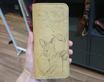 Long leather bifold wallet, women&#39;s leather wallet, leather trucker wallet, leather taxi wallet, leather bifold, leather bunny wallet